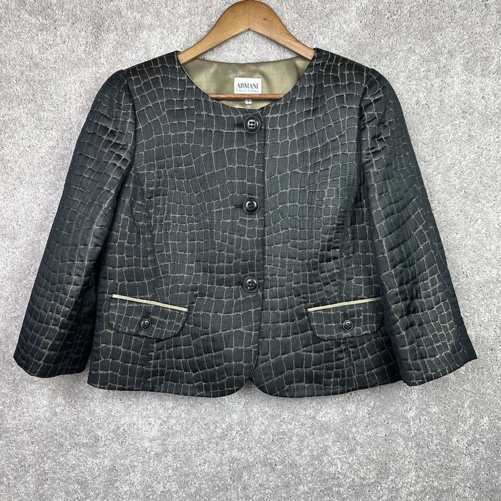 Armani Collezioni Metallic Black & Gold Blazer 3 Button‎ Italy Women's Size 10